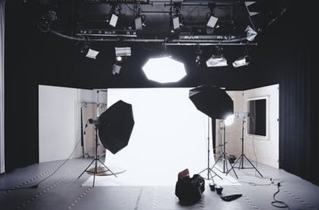 Photo Studio With White Wooden Framed Wall Mirror